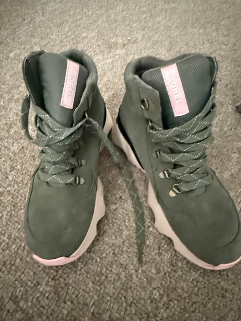 Sorel Kids Green and Pink High-Top Boots
